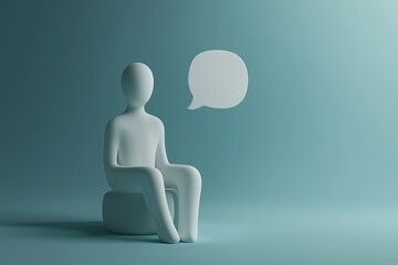 Fototapete - A 3D representation of a human figure with an empty chat bubble.