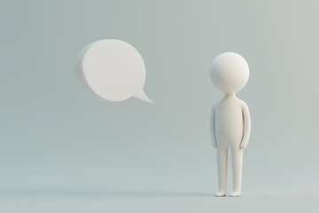 Fototapete - A 3D representation of a human figure with an empty chat bubble.