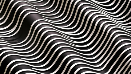 A captivating abstract pattern featuring flowing black waves adorned with contrasting white lines, creating a sense of depth and movement.