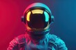 © KrikHill - Astronaut in a white suit with a golden visor under a bold gradient red and blue background