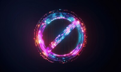 Poster - No symbol with vibrant neon lights, circular design, digital art, glowing colors, modern aesthetic