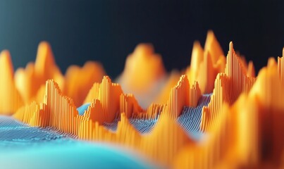 Poster - 3D data visualization with orange peaks and blue base, abstract representation of data analysis, vibrant colors, intricate details