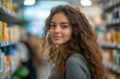 © ArtCookStudio - Smiling young woman in a pharmacy aisle browsing products during a daytime visit