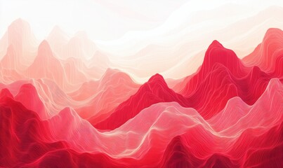 Poster - Abstract red mountain landscape, flowing lines create depth and texture, soft gradients enhance visual appeal