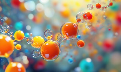 Poster - Colorful molecular structure, vibrant spheres, abstract representation of chemistry, science, and molecular interactions