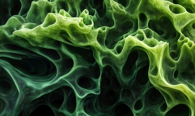 Poster - Abstract green organic texture, intricate patterns, fluid shapes, depth and dimension, vibrant colors, digital art