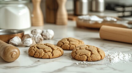 Aufkleber - Freshly baked cookies resting on a kitchen countertop ready to be enjoyed with inviting aroma and delightful texture. Generative AI