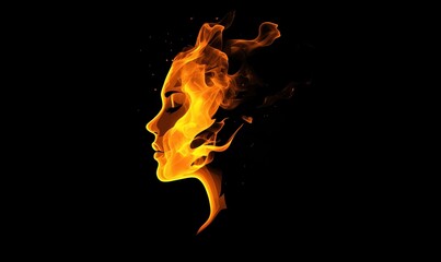 Poster - Flame Woman Silhouette, Abstract Art Depicting Fiery Face, Creative Representation of Passion and Energy