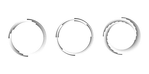 Wall Mural - Set of black dotted  vortex shapes. Geometric art. Circle form. Trendy design element for logo, tattoo, sign, symbol, web, prints, posters, social media, template, pattern, abstract backdrop