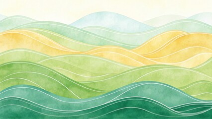 Canvas Print - Abstract waves in soothing green and yellow hues