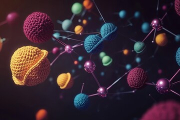 Poster - Colorful molecular structures showcasing intricate designs and connections in a dark background