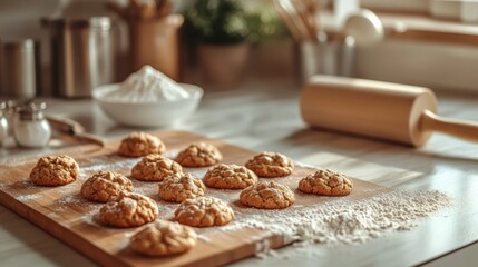 Aufkleber - Freshly baked cookies on a countertop ready to be enjoyed in a cozy kitchen setting during the afternoon. Generative AI