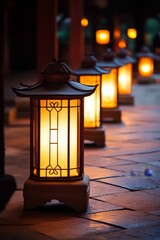 Wall Mural - Illuminated lanterns line a stone pathway.