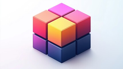 Poster - A 3D arrangement of colorful cubes forming a geometric shape on a light background.