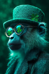 Baboons celebrate in style wearing green attire and glasses for the festival