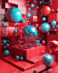 Poster - Exploring the Dynamic Interplay of Abstract Geometric Shapes in a Vibrant Anaglyph Space