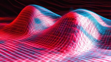 Poster - Geometric Waves in Vibrant Anaglyph Hues Create a Mesmerizing Abstract Landscape of Shapes