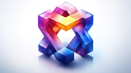 Poster - A colorful geometric structure with interlocking shapes, showcasing 3D design and creativity.
