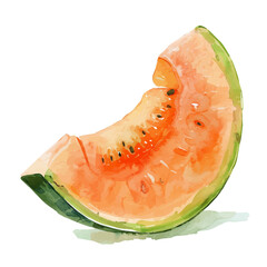 Canvas Print - A watercolor vector of a slice of cold melon on a hot summer day, isolated on a white background. Melon slice vector.
