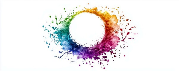 Poster - Vibrant Circular Splash of Paint in Rainbow Colors Create an Artistic Background Perfect for Creative Projects and Digital Design Needs