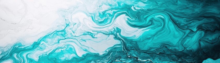 Poster - Abstract swirls of turquoise and white, showcasing fluid art patterns in modern design for backgrounds and creative projects, evoking calmness and serenity
