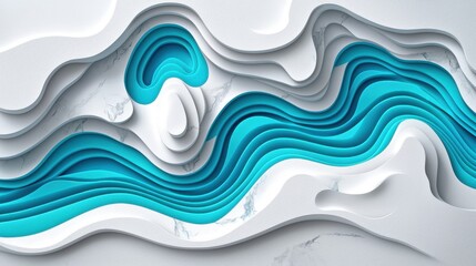 Aufkleber - Abstract layered design featuring smooth curves and waves in vibrant turquoise and soft white tones, creating a modern artistic background for creative projects
