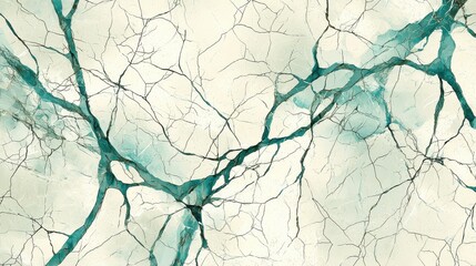 Aufkleber - Abstract marble texture with cracked patterns and vibrant turquoise veins against a cream background for elegant design projects and artistic compositions