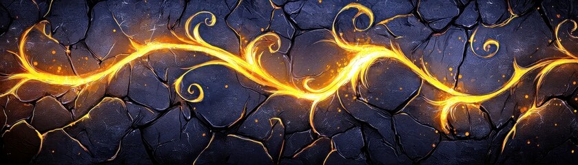 Poster - Enchanting golden vine design over cracked stone textured background, perfect for mystical art, fantasy themes, or creative projects involving nature and elegance