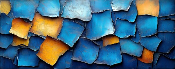 Poster - Abstract blue and orange textured background with layered shapes creating a visually striking pattern ideal for modern decor and artistic themes