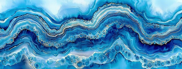 Aufkleber - Abstract Blue Agate Texture with Wavy Lines and Shimmering Details, Ideal for Backgrounds and Decorative Uses in Various Digital and Print Projects