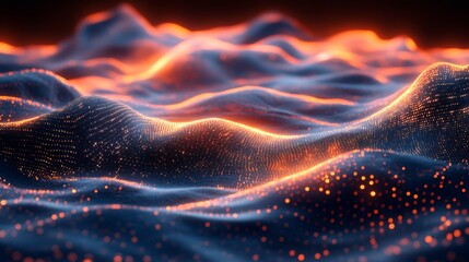 Aufkleber - Abstract Digital Landscape: Glowing Particle Waves and Dynamic Texture