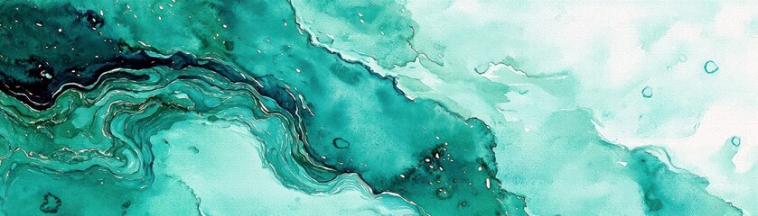 Poster - Elegant Abstract Watercolor Background with Shades of Green and Blue, Fluid Textures and Artistic Swirls for Modern Design and Creative Projects