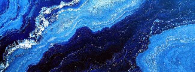 Poster - Abstract Blue Marble Texture with Swirling Patterns and Gold Highlights Suitable for Background Use in Various Design Projects