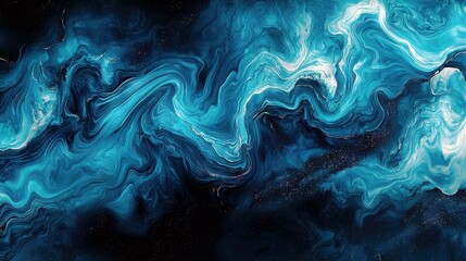 Poster - Abstract blue and black artistic background with swirls and fluid motion, perfect for modern design, wallpapers, and creative projects