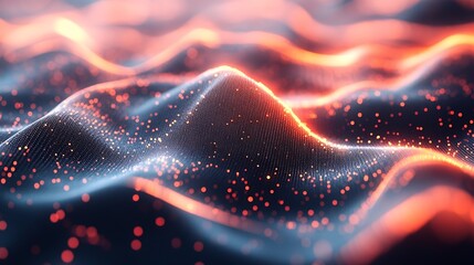 Poster - Abstract Digital Landscape: Glowing Particle Waves and Dynamic Texture
