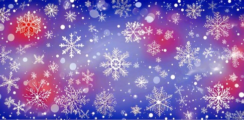 Poster - Beautiful snowflake pattern with colorful background in shades of purple and pink, creating a magical winter wonderland atmosphere for seasonal themes