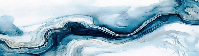 Aufkleber - Abstract fluid design artwork featuring waves of blue and white colors creating a serene and calming visual experience for modern decor and backgrounds