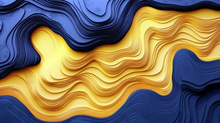 Poster - Abstract paper cut design in blue and yellow tones showcasing dynamic waves and layered textures for creative backgrounds