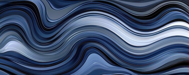 Poster - Abstract Waves in Shades of Blue, Fluid Motion and Gradients, Modern Art Background for Design, Digital Artwork with Curving Lines and Textures