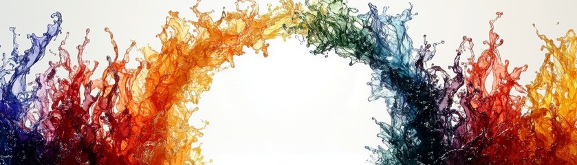 Poster - Vibrant Splash of Colorful Water Waves Creating a Dynamic Arc Isolated on a Light Background with Negative Space for Text Overlay