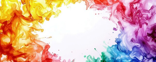 Poster - Vibrant Swirls of Colorful Paints Creating a Beautiful Abstract Frame on a White Background for Artistic and Creative Projects