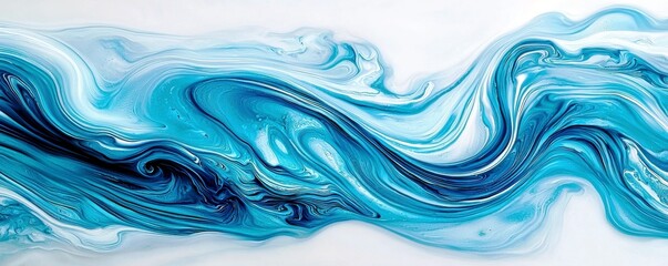 Aufkleber - Abstract fluid art in blue and white tones with dynamic swirls, showcasing intricate patterns and textures for modern design applications and artistic inspiration