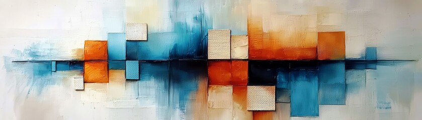 Poster - Abstract painting featuring vibrant blocks of orange, blue, and neutral tones creating a dynamic visual harmony in modern artwork