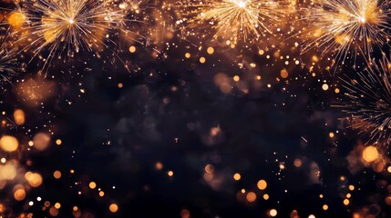 Poster - Sparkling Fireworks with Glimmering Bokeh Background Creating a Festive Atmosphere for Celebrations, Parties, and New Year Events