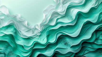 Wall Mural - intricate layers of teal and white paper create a dynamic texture