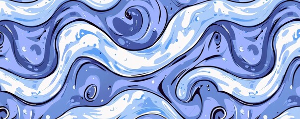 Poster - Abstract Blue Water Waves Pattern with Curved Lines and Swirls, Perfect for Textile, Background, or Wallpaper Design