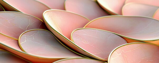 Poster - Elegant abstract background featuring smooth, flowing shapes in soft pink tones with delicate textures and golden outlines, perfect for modern design projects.