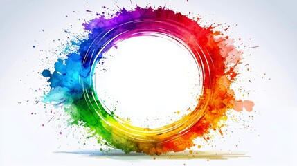 Poster - Vibrant Circular Splash of Colorful Paints Creating a Bright Border on a Light Background for Creative Design and Artistic Projects