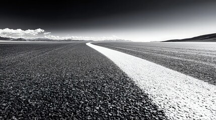 Canvas Print - Black and white photo of a winding road disappearing into the horizon under a dramatic sky.