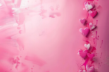 Wall Mural - pink background with a row of hearts on it. the hearts are arranged in a row, with some overlapping 
